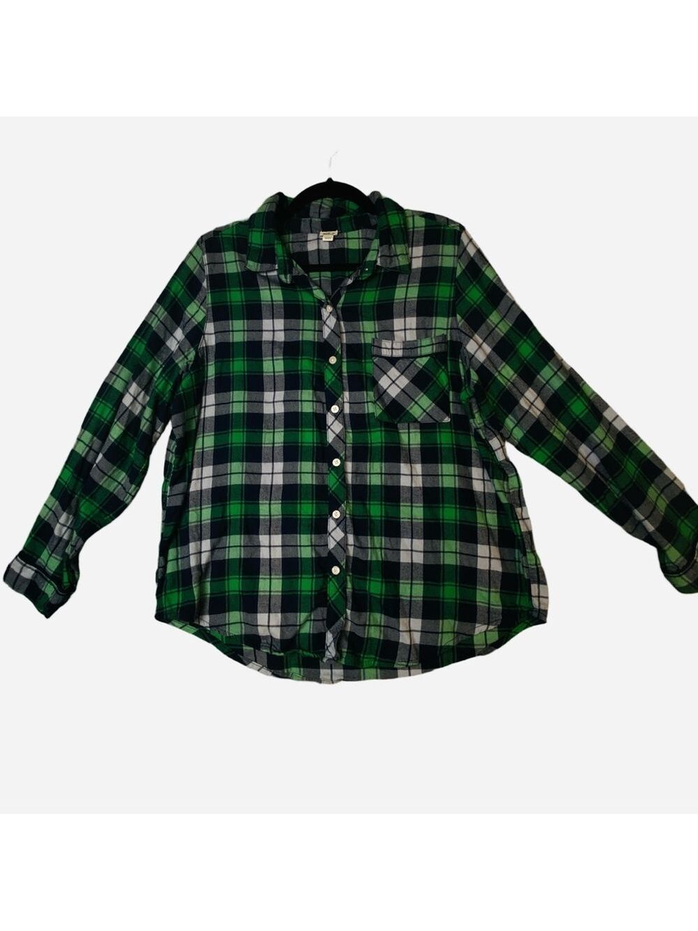 Aerie Cotton Blend Plaid Buttondown Lightweight Shirt Size Medium Green & Blue